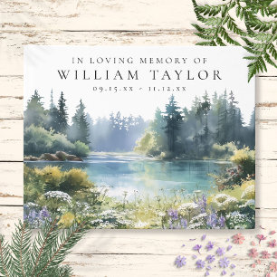 Woodland Floral Lake In Loving Memory Funeral Guest Book