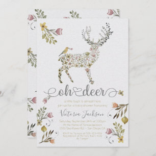 Woodland Floral Oh Deer Baby Shower Invitation
