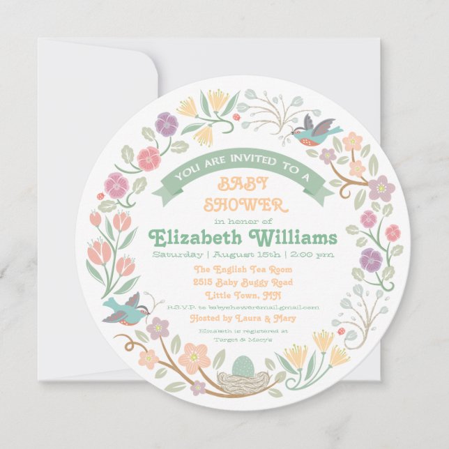 Woodland Floral Wreath Baby Shower Invitation (Front)