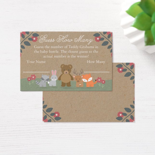 Woodland Florals Baby Shower Guess How Many Card (Desk)