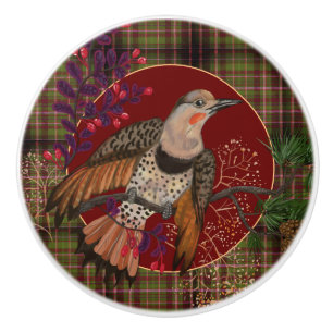 Woodland foliage & Northern Flicker Ceramic Knob