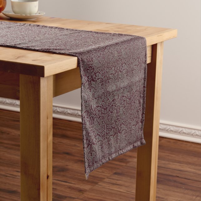 Woodland Foliage Red Rabbit William Morris Pattern Long Table Runner (In Situ)