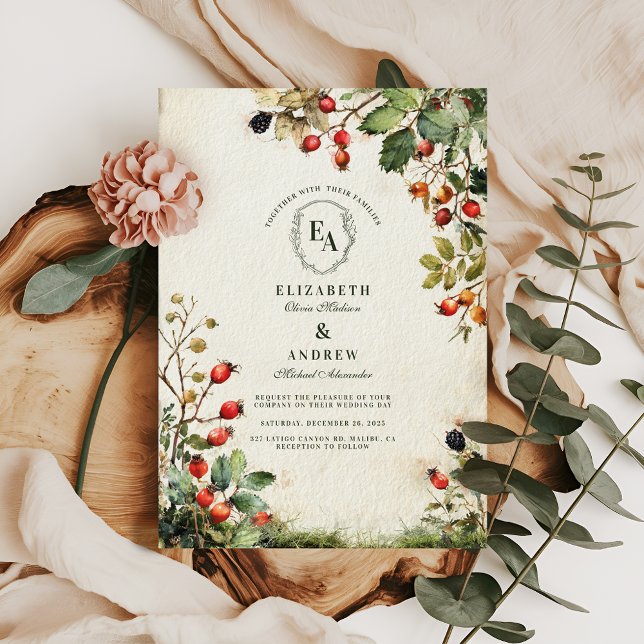 Woodland Foraged Berry Wedding Invitation (Creator Uploaded)