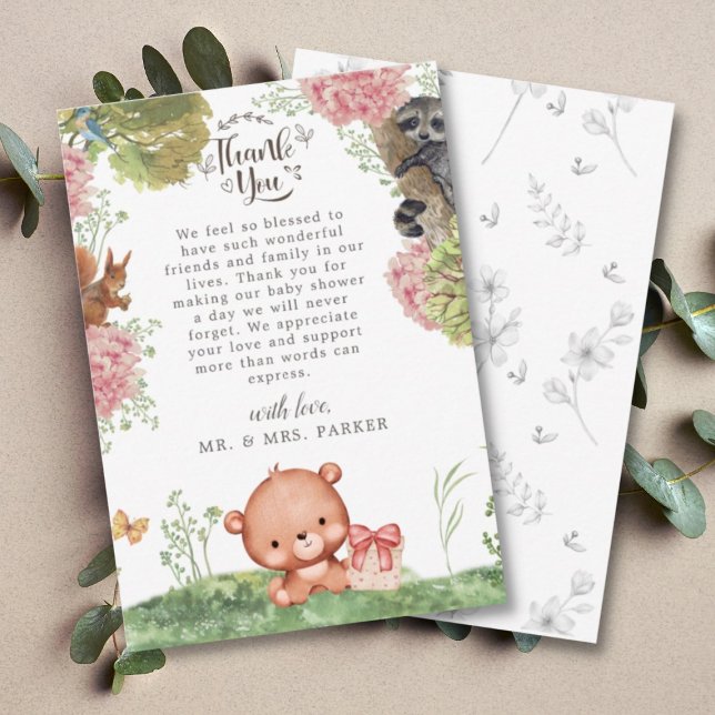 Woodland Foreast Cute Bear Animal Baby Shower Thank You Card (Creator Uploaded)