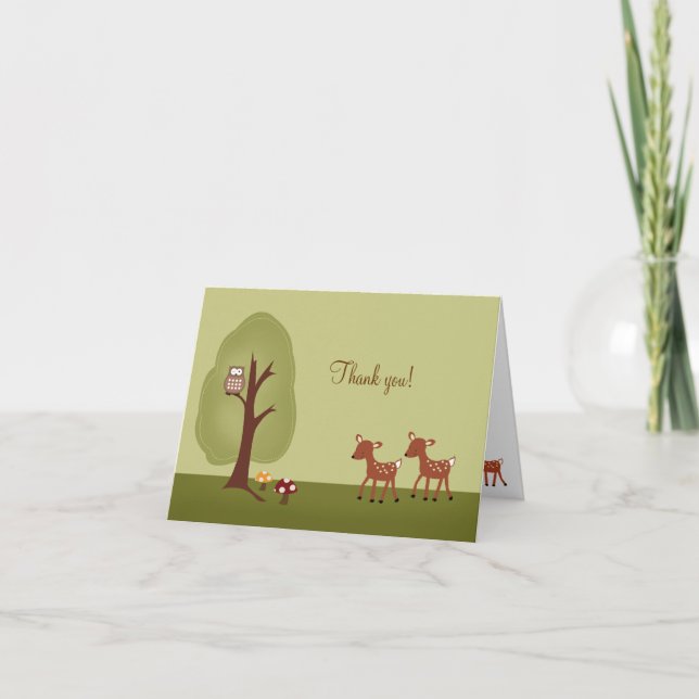 WOODLAND Forest  2 Deer Folded Thank you note Card (Front)