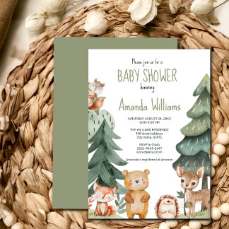 Woodland forest animal baby shower invitation