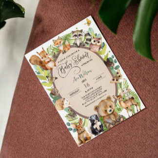 Woodland Forest Animal Baby Shower Rustic Greenery Invitation
