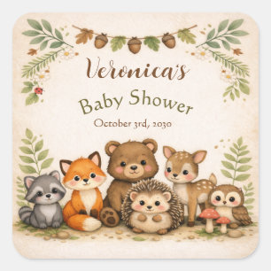 Woodland Forest Animal Baby Shower Square Sticker
