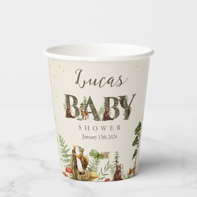 Woodland Forest Animal baby shower welcome sign Paper Cups (Back)