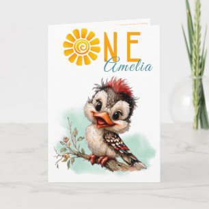 Woodland Forest Animal Bird First Birthday Card