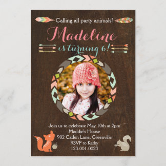 Woodland Forest Animal Birthday Invitation (Wood)