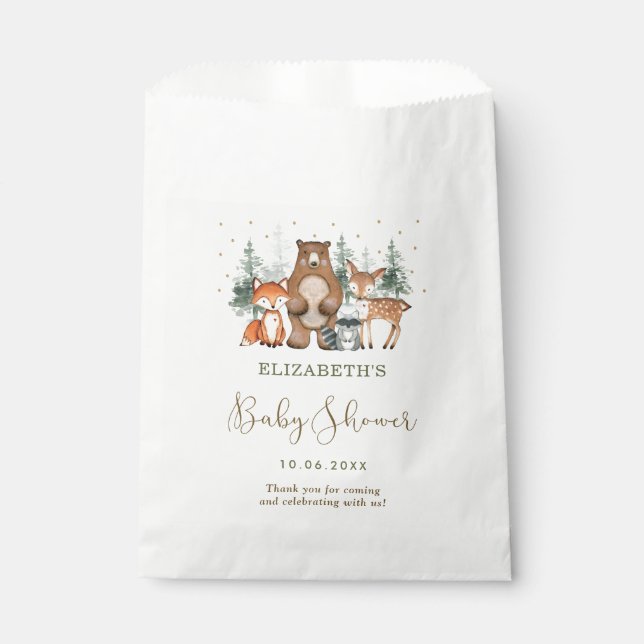 Woodland Forest Animal Wintry Greenery Baby Shower Favour Bags (Front)