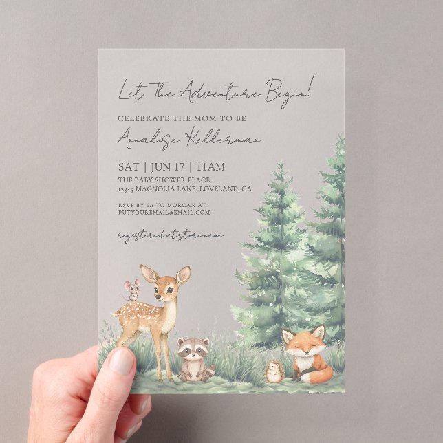 Woodland Forest Animals Adventure Baby Shower Acrylic Invitations (Insitu (Handheld))