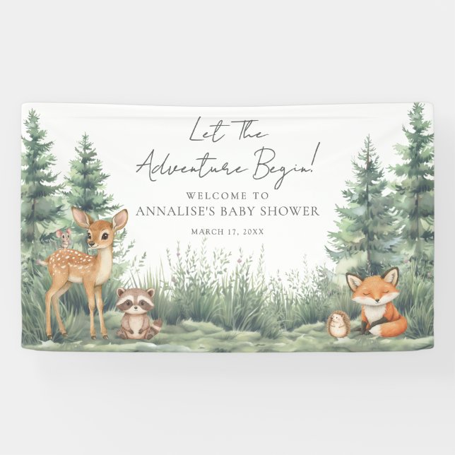 Woodland Forest Animals Adventure Baby Shower Banner (Horizontal)