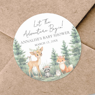 Woodland Forest Animals Adventure Baby Shower Classic Round Sticker