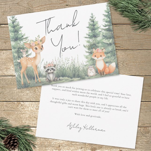 Woodland Forest Animals Adventure Baby Shower Thank You Card (Woodland Forest Animals Adventure Baby Shower Thank You Card)