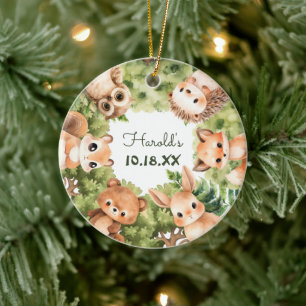 Woodland Forest Animals Baby Boy Ceramic Tree Decoration