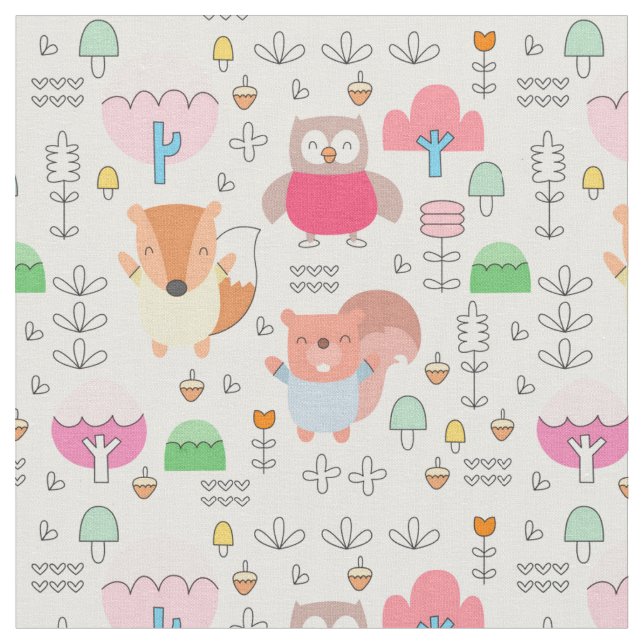 Woodland Forest Animals Baby Fabric (Close Up)