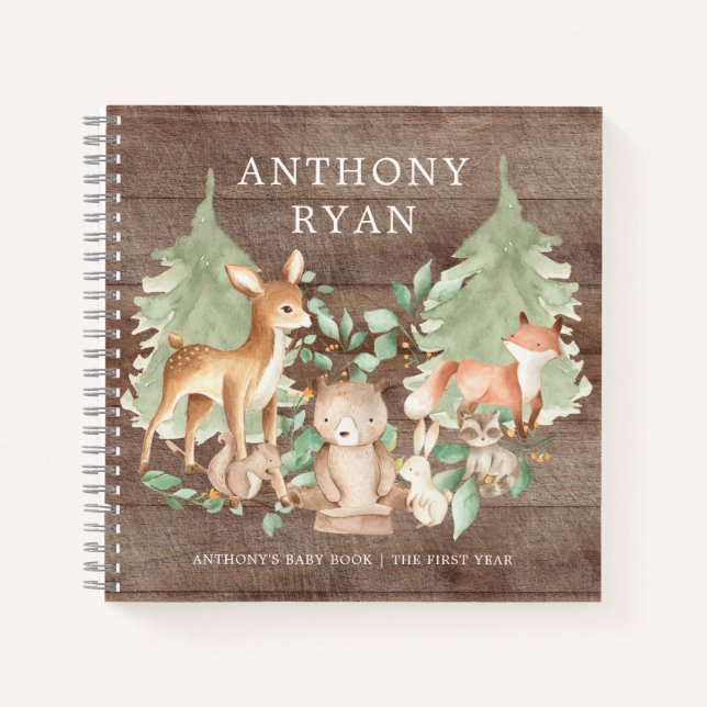 Woodland Forest Animals Baby First Year  Notebook (Front)