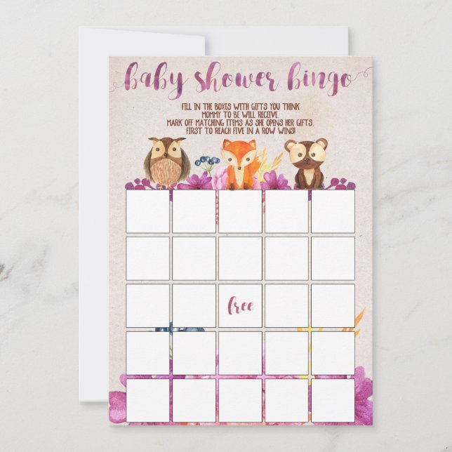 Woodland Forest Animals Baby Shower Bingo Invitation (Front)