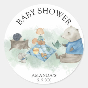 Woodland forest animals - baby shower classic round sticker