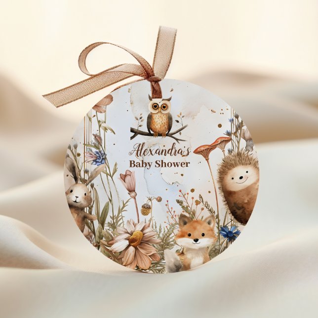 Woodland Forest Animals Baby Shower Classic Round Sticker (Creator Uploaded)