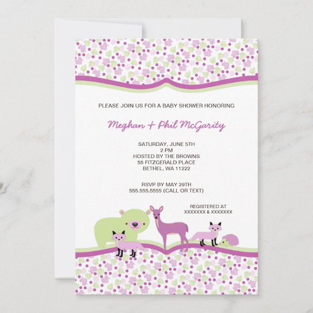 Woodland Forest Animals Baby Shower GIRL Invite (Front)