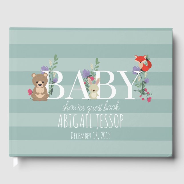 Woodland Forest Animals Baby Shower Guest Book (Front)