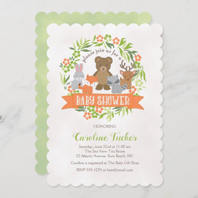 Woodland Forest Animals Baby Shower Invitation (Front/Back)