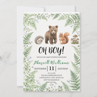 Woodland forest animals baby shower invitation