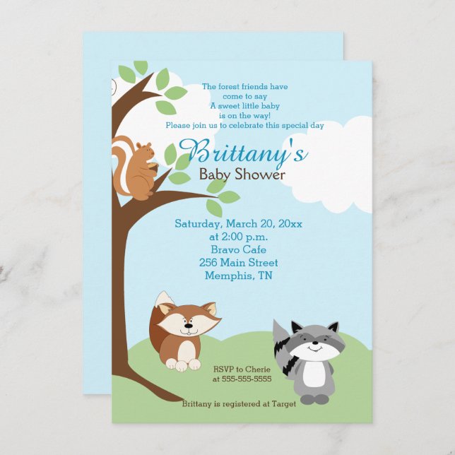 Woodland Forest Animals Baby Shower Invitation (Front/Back)