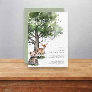 Woodland forest animals baby shower invitation