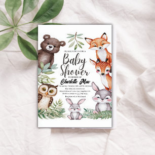Woodland Forest Animals Baby Shower Invitation