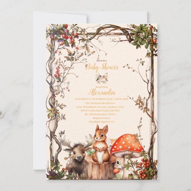 Woodland Forest Animals Baby Shower Invitation (Front)