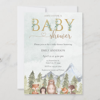 Woodland Forest Animals Baby Shower Invitation