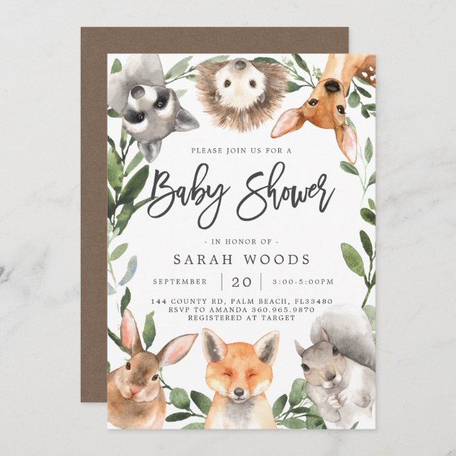Woodland Forest Animals Baby Shower Invitation (Front/Back)