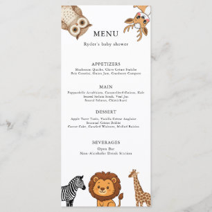 Woodland Forest Animals Baby Shower Menu