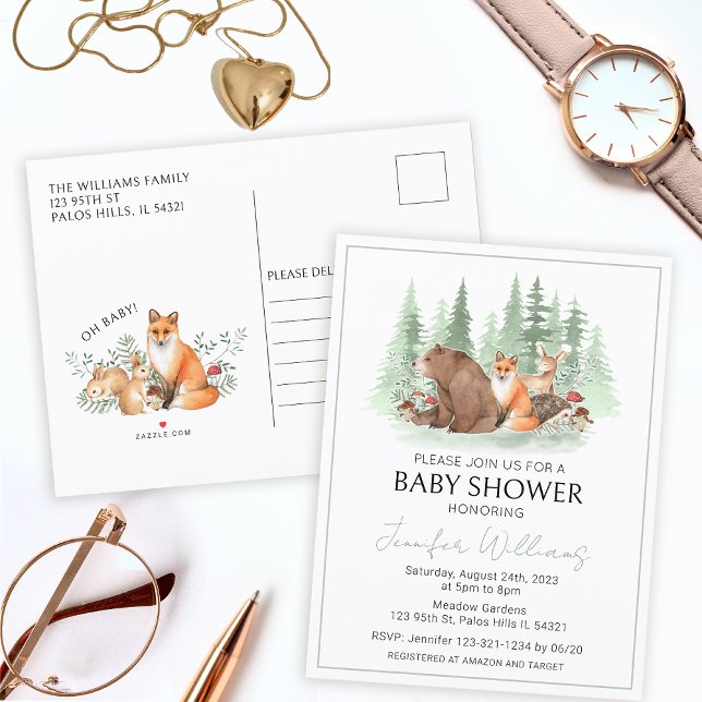 Woodland forest animals baby shower postcard (Creator Uploaded)