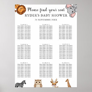 Woodland Forest Animals Baby Shower Seating Charts