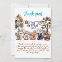 Woodland forest animals baby shower thank you card