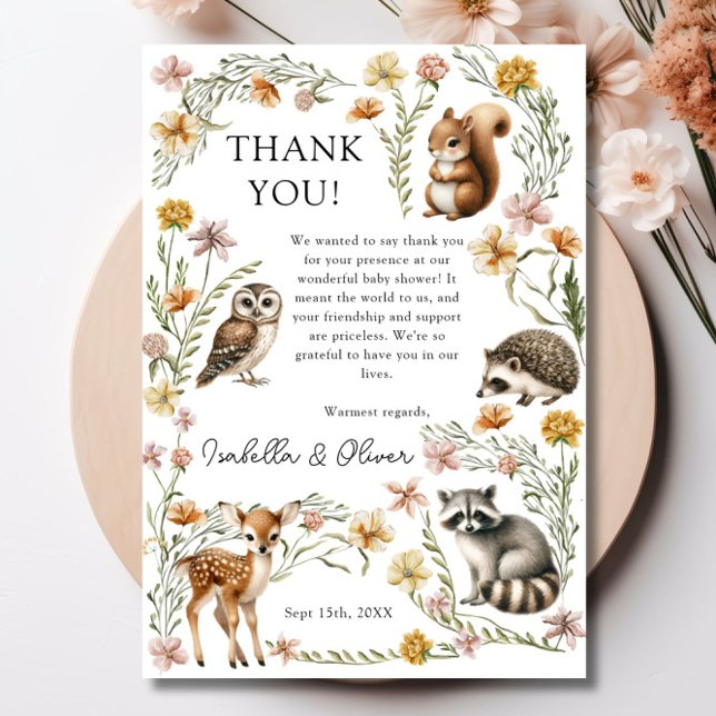 Woodland Forest Animals Baby Shower Thank You Card (Woodland Forest Animals Baby Shower Thank You Card)