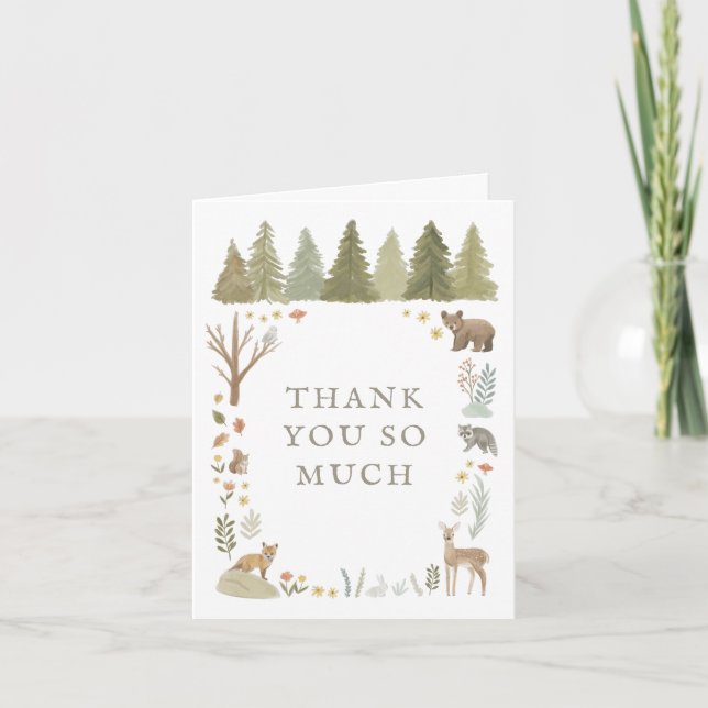 Woodland Forest Animals Baby Shower Thank You Card (Front)