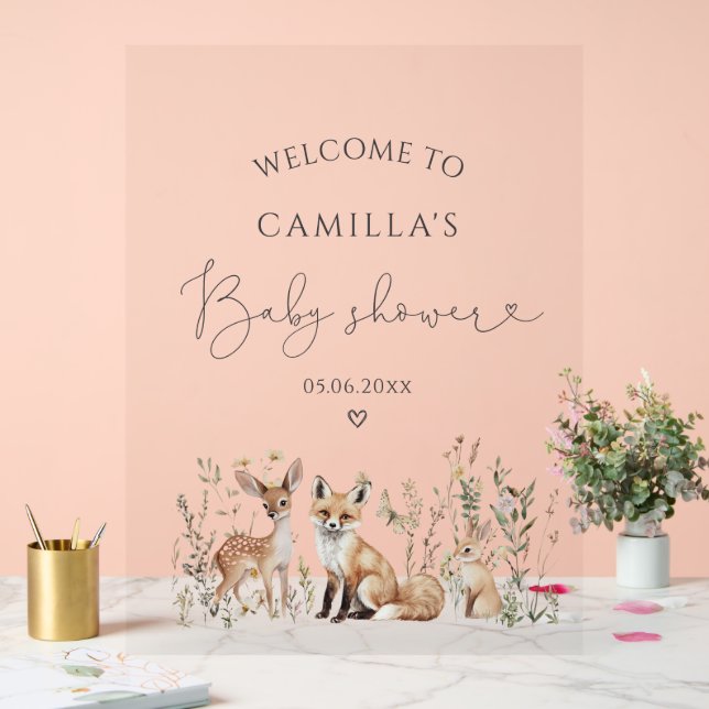 Woodland Forest Animals Baby Shower Welcome Acrylic Sign (Wedding)