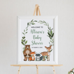 Woodland forest animals baby shower welcome sign