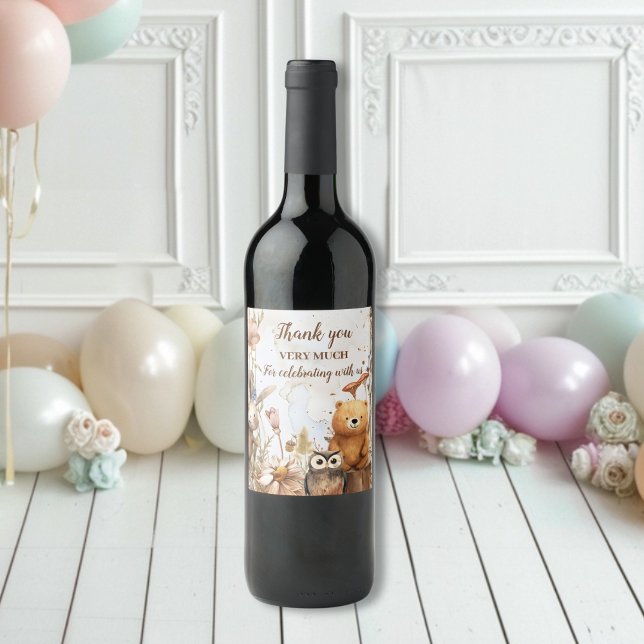 Woodland Forest Animals Baby Shower Wine Label (Creator Uploaded)