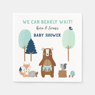 Woodland Forest Animals Bear Brown Navy Aqua Napkin