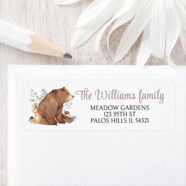 Woodland forest animals bear return address labels (Insitu)