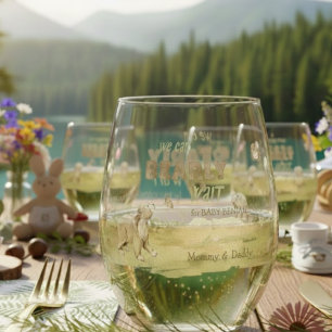 Woodland Forest Animals Bearly Wait Baby Shower Stemless Wine Glass