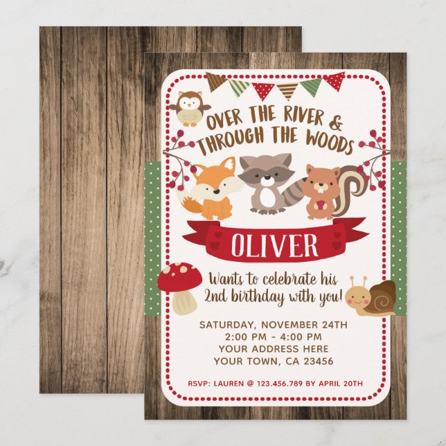 Woodland, Forest Animals Birthday Invitation (Front/Back)