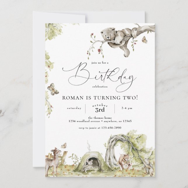 Woodland Forest Animals Birthday Invitation (Front)